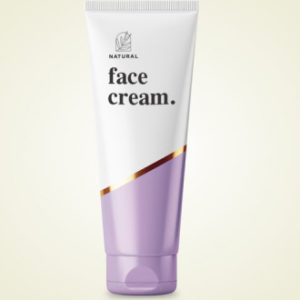 Natural face cream tube on beige background.