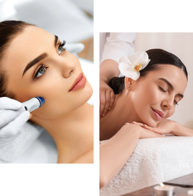Woman receiving facial and relaxing massage.